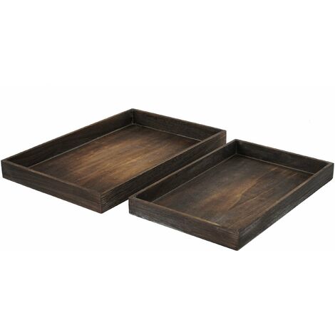 Lot de 2 plateaux petit-déjeuner en bois plateau décoratif design vintage marron vieilli 040002973 (1/5)