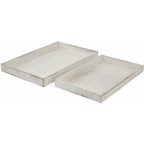Lot de 2 plateaux petit-déjeuner en bois plateau décoratif design vintage blanc vieilli 040002972