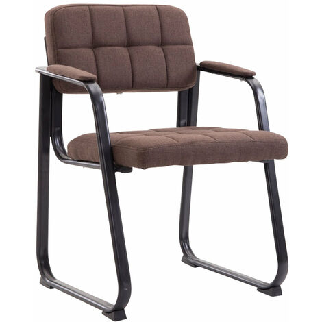 Chaise visiteur fauteuil de bureau sans roulette coutures décoratives en tissu marron support en métal noir BUR10214 (1/4)