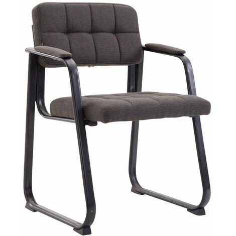 Chaise visiteur fauteuil de bureau sans roulette coutures décoratives en tissu gris foncé support en métal noir BUR10216 (1/4)
