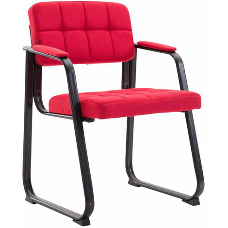 Chaise visiteur fauteuil de bureau sans roulette coutures décoratives en tissu rouge support en métal noir BUR10219 (1/4)