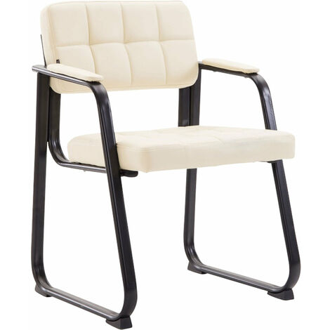 Chaise visiteur fauteuil de bureau sans roulette synthétique crème BUR10224 (1/3)