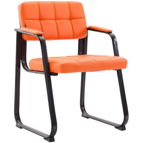 Chaise visiteur avec dossier et accoudoirs en similicuir orange et métal noir BUR10228 (1/3)