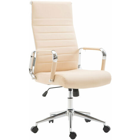 Fauteuil de bureau en synthétique crème avec assise rembourrée pivotant BUR10241 (1/4)