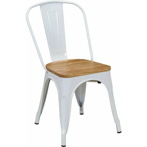 Chaise de salle à manger style industriel factory métal blanc et assise en bois clair CDS09310 (1/3)