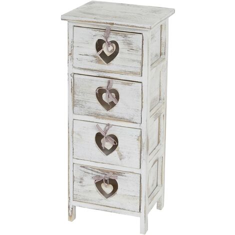 Décoshop26 – Table de chevet vintage 4 tiroirs en bois de paulownia – Dimensions 70x29x25cm – Motif cœurs décoratif – 40002529 (1/5)