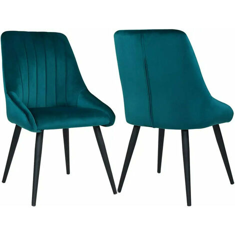 2 chaises de salle à manger en tissu velours rembourré pétrole pieds évasés en métal noir CDS09318 (1/4)