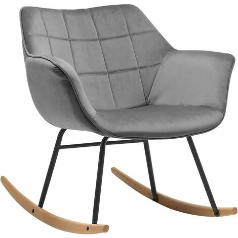 Fauteuil à bascule chaise lounge design en velours gris pieds en métal et bois FAB09008 (1/3)