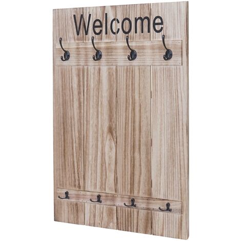 Décoshop26 – Porte-manteau mural en bois de paulownia 91x60cm avec 8 crochets – Style shabby chic – 40001002 (1/5)