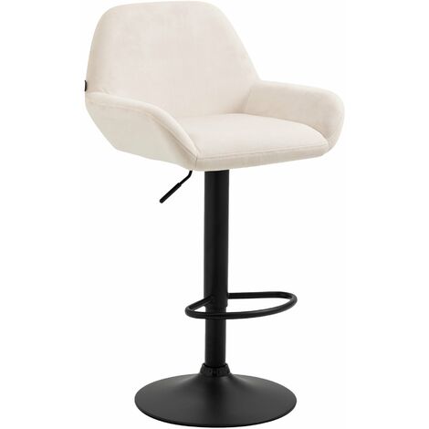 Tabouret de bar en velours rembourré crème base trompette métal noir mat TDB10422 (1/5)