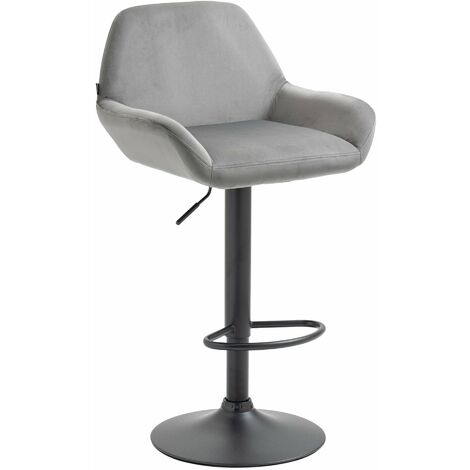 Tabouret de bar en velours rembourré gris base trompette métal noir mat TDB10420 (1/5)