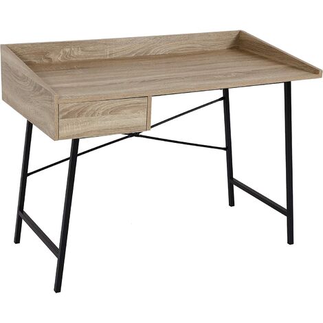 Bureau table d'ordinateur de bureau avec tiroir de rangement 98x114x60cm aspect chêne BUR04107 (1/5)
