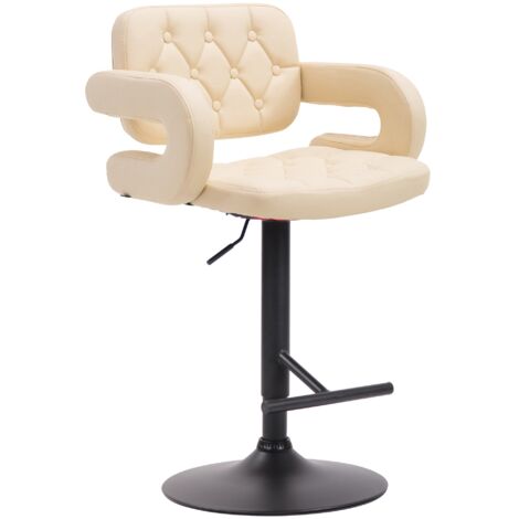 Tabouret de bar capitonné en synthétique crème accoudoirs repose-pieds métal design moderne TDB10505 (1/3)