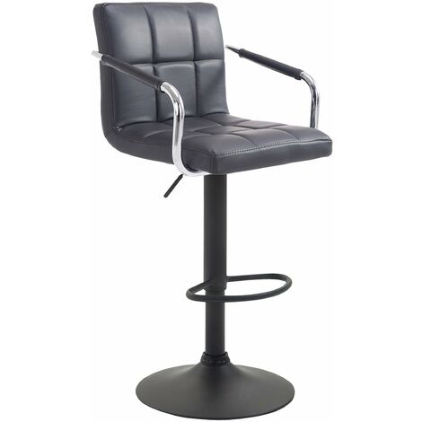 Tabouret de bar repose-pieds en synthétique noir pieds trompette en métal noir mat TDB10534 (1/2)