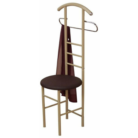 Décoshop26 – Valet de nuit en acier beige et housse synthétique marron – Confort optimal – Hauteur d'assise 48 cm – MED05103