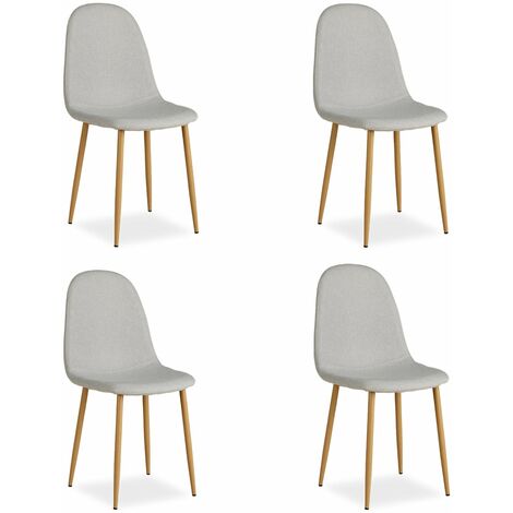 Lot de 4 chaises de salle à manger cuisine confortable et moderne en tissu gris pieds métal aspect bois CDS06204 (1/5)