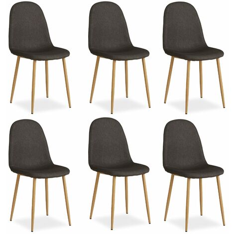 Lot de 6 chaises de salle à manger cuisine confortable et moderne en tissu anthracite pieds métal aspect bois CDS06303 (1/5)