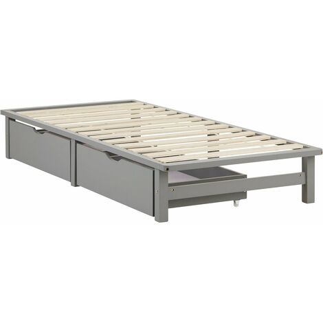 Lit palette en bois massif gris 90x200 cm avec tiroirs de rangement et sommier à lattes LIT06238 (1/5)