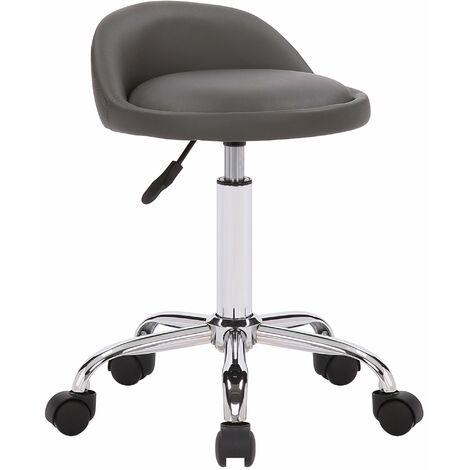 Tabouret de travail sur roulettes hauteur réglable support en métal assise en synthétique gris TABO10193 (1/5)