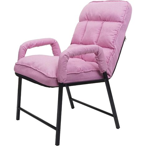 Chaise fauteuil lounge rembourrée dossier inclinable 160 kg métal réglable en tissu/textile rose FAL04051 (1/5)
