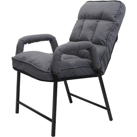 Chaise fauteuil lounge rembourrée dossier inclinable 160 kg métal réglable en tissu/textile gris foncé FAL04047