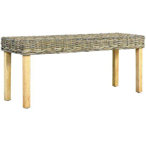 Banc en rotin kubu naturel et manguier massif 110 cm marron BAN02009 (1/5)