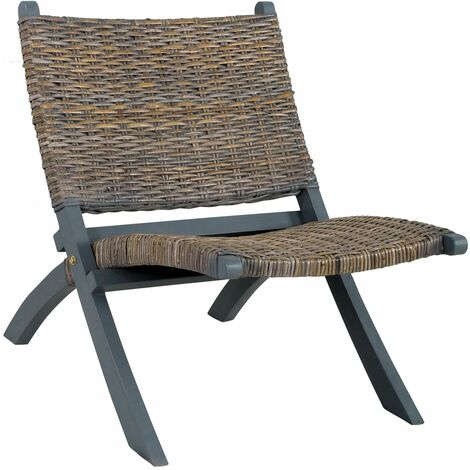 Chaise basse relax siège d'appoint décoratif en rotin kubu naturel et acajou massif gris FAL02002 (1/5)