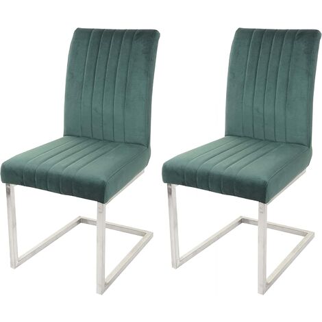 Lot de 2 chaises de salle à manger chaise de conférence en acier inoxydable brossé velours vert CDS04484 (1/5)