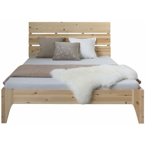 Lit adulte 2 personnes en bois avec sommier à lattes 140 x 200 cm LIT06167