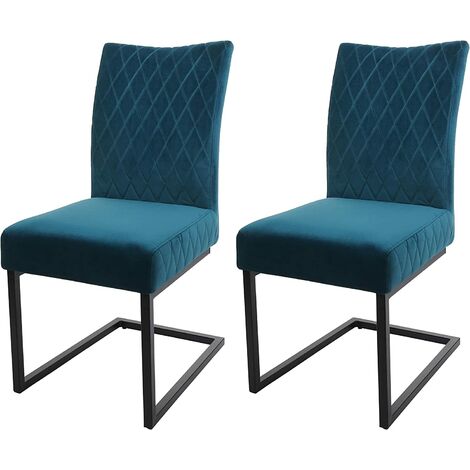Ensemble de 2 chaises de salle à manger chaise visiteur en acier design moderne velours thermolaqué bleu turquoise CDS04490 (1/5)