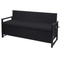 Banc banquette avec compartiment de rangement 3 places en polyrotin anthracite coussin noir 040005800
