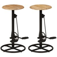Tabourets de bar x2 chaises haute style industriel en bois de manguier et acier repose-pieds en pédales de vélo DEC029337