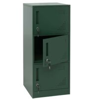 Vestiaire métallique 3 portes serrure avec clés porte-étiquettes et aérations 90x38x45 cm en acier laminé à froid vert 040008942