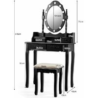 Coiffeuse table de maquillage avec miroir oval et 10 ampoules led 4 tiroirs de rangement noir - noir