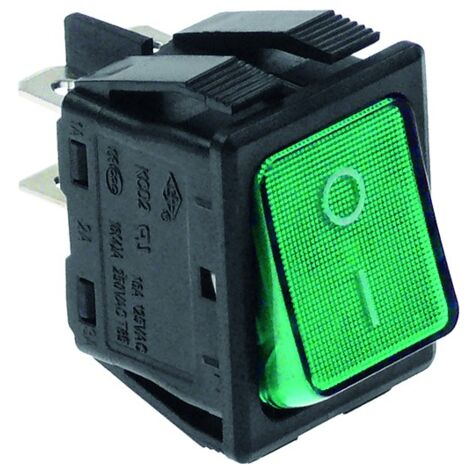 Interruptor basculante medida de montaje 30x22mm verde 2NO 250V 16A iluminado 0-I