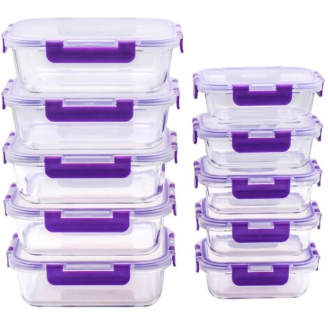 Recipientes de Cristal Para Alimentos - 20 Piezas (10 recipientes y 10 tapas) - Apto para lavavajillas - Microondas y congelador