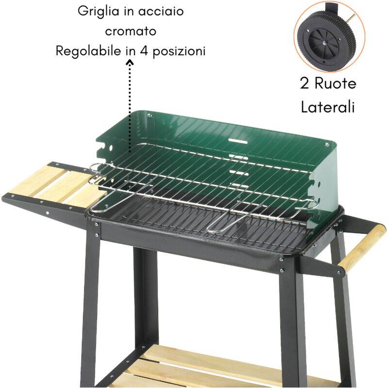 vidaXL Barbecue Griglia a Carbone Carbonella Legna 2 Griglie Acciaio BBQ 2  Ruote