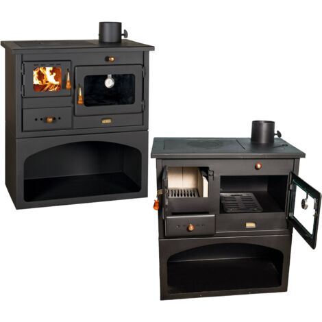 Stufa a Legna con Forno 14kW Acciaio e Ghisa Riscaldamento 305m3 - Nero (1/5)