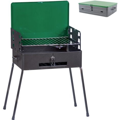 Barbecue a Carbonella BBQ Carbone Portatile a Valigetta in Acciaio, Griglia Regolabile, Grill da Giardino Esterno - cm 40x30x72
