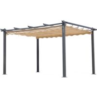 Pergola Gazebo 3x4 per Giardino Esterno Telo Poliestere 180 g/mq Retrattile, Struttura in Alluminio, Top Ecrù