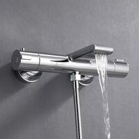 Square-3/4 TOP Outlet Bathroom Thermostatic Bar Shower Bath Mixer Tap Valve Modern Chrome Plated Brass Body Wall Mounted 