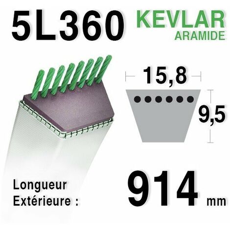 Courroie pour moteur thermique 5L360 – Longueur 360mm – Adaptable sur modèles MTD et John Deere – Performance optimisée - m42226