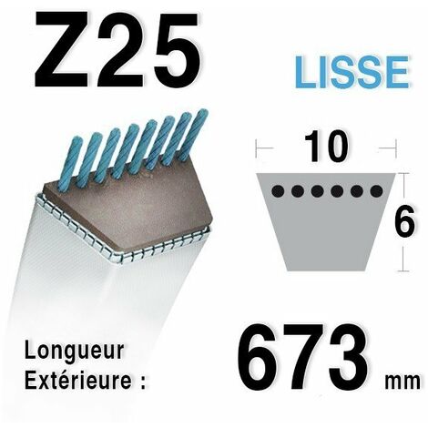 Courroie lisse Z25 668mm – Section 10x6mm – Pour tondeuses autotractées – Remplacement courroies d'origine – Greenstar (1/2)
