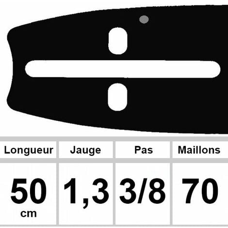 Guide tronçonneuse 50 CM type 3/8 1.3mm 70 Maillons