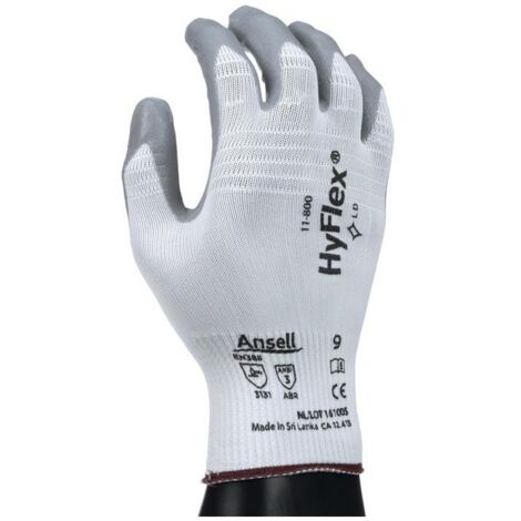 Gant HyFlex 11-800 taille 8 blanc/gris EN 388 catégorie EPI II nylon avec mousse nitrile