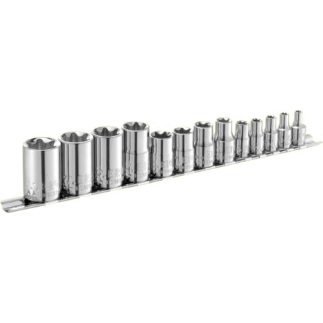 Facom – Jeu de douilles Torx 1/4' 3/8' 1/2' – 13 pièces – E034801 – Douilles E4 à E24 – Rack métallique inclus – Pour travaux intensifs