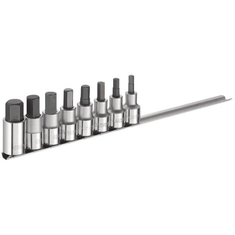 Facom – Coffret cliquet et douilles 1/2' – 8 douilles 6 pans de 6 à 17 mm – Rack métallique pour rangement pratique – Pour travaux de maintenance - E032904