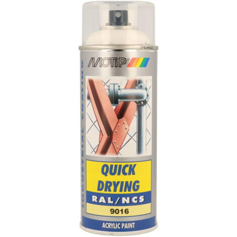 PEINTURE SECHAGE RAPIDE RAL ACRYL RAL9016 BRILLANT AEROSOL 400ML MOTIP (1/2)