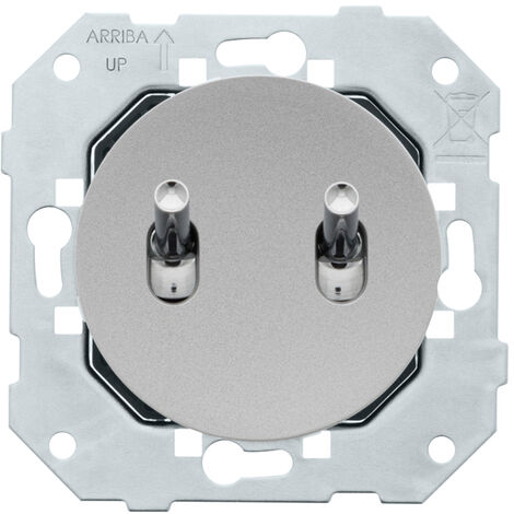 Fontini – Double bouton poussoir ALU – Manette chrome encastrée – Courant nominal 6 AX – Tension 250 V – Indice de protection IP20