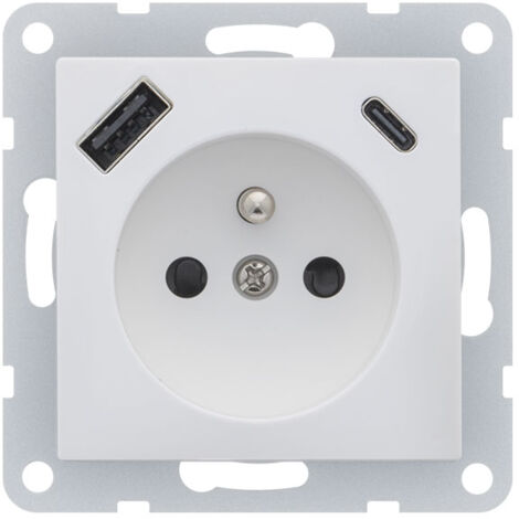 Siemens – Prise USB 2P+T avec ports USB A et C – Chargement simultané – Compatible smartphones et tablettes – Delta Viva blanc